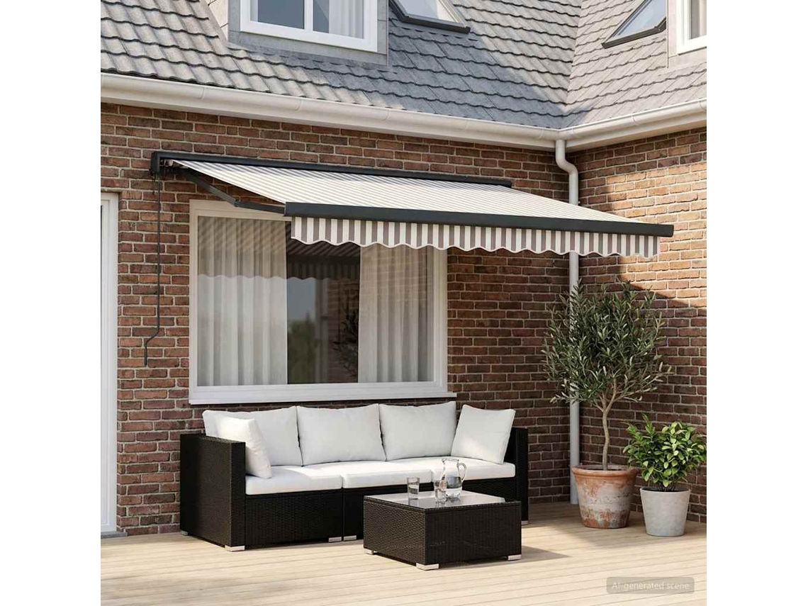 Vidaxl Toldo Retrátil Cinza Claro E Branco 350 X 250 Cm Tecido E Metal