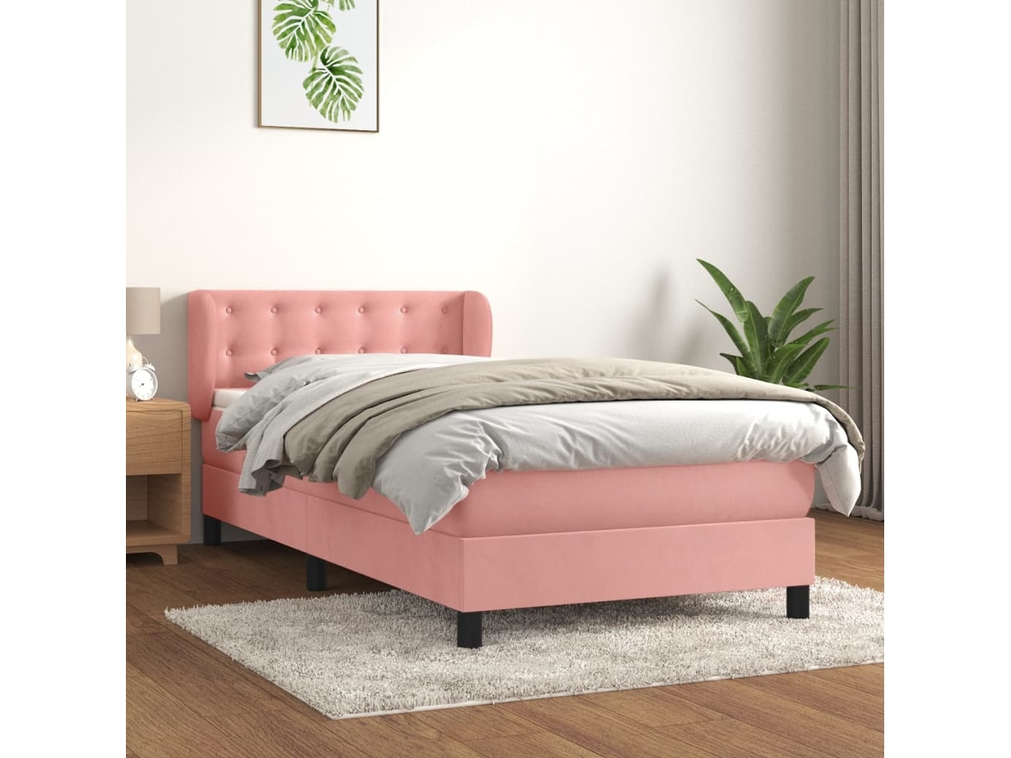 Cama Com Molas/colchão 80x200 Cm Veludo Rosa
