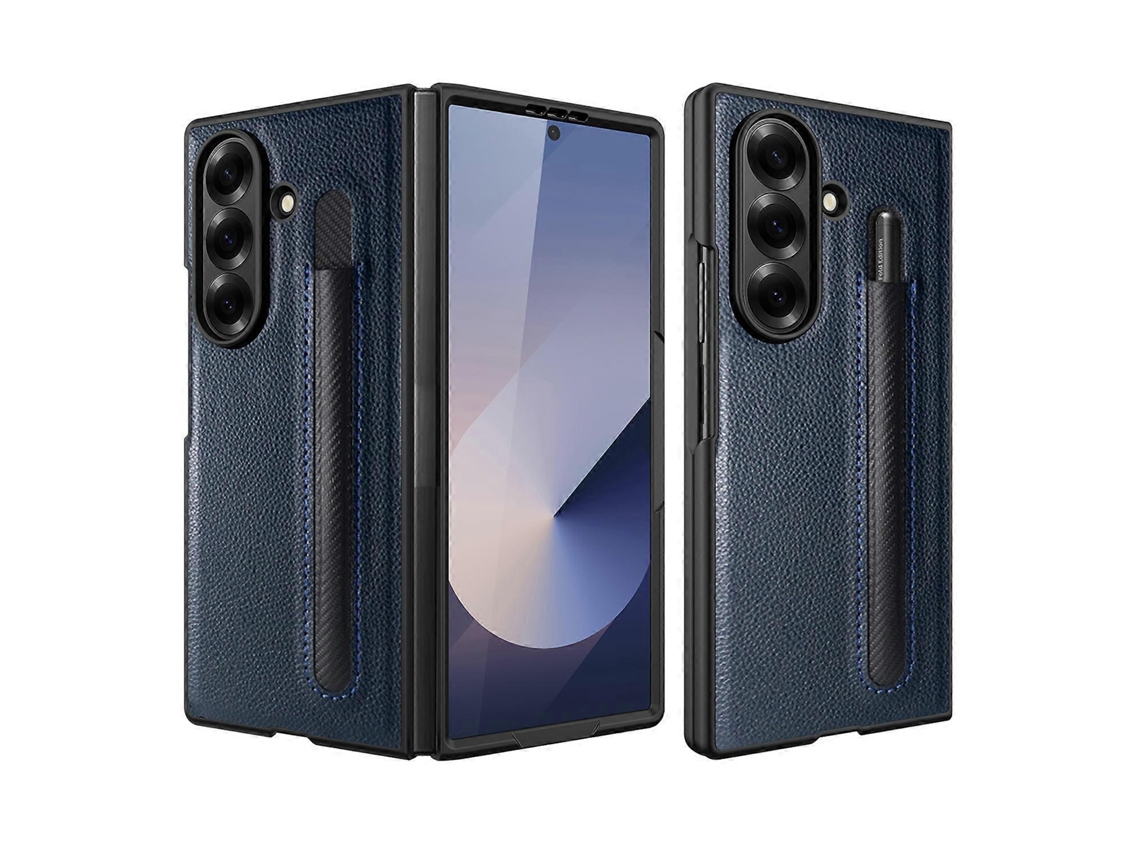 Capa Tkdaddy Para Samsung Galaxy Z Fold7 5g Com Porta-lápis E Textura De Lichia Pupc Com Película De Tela Azul