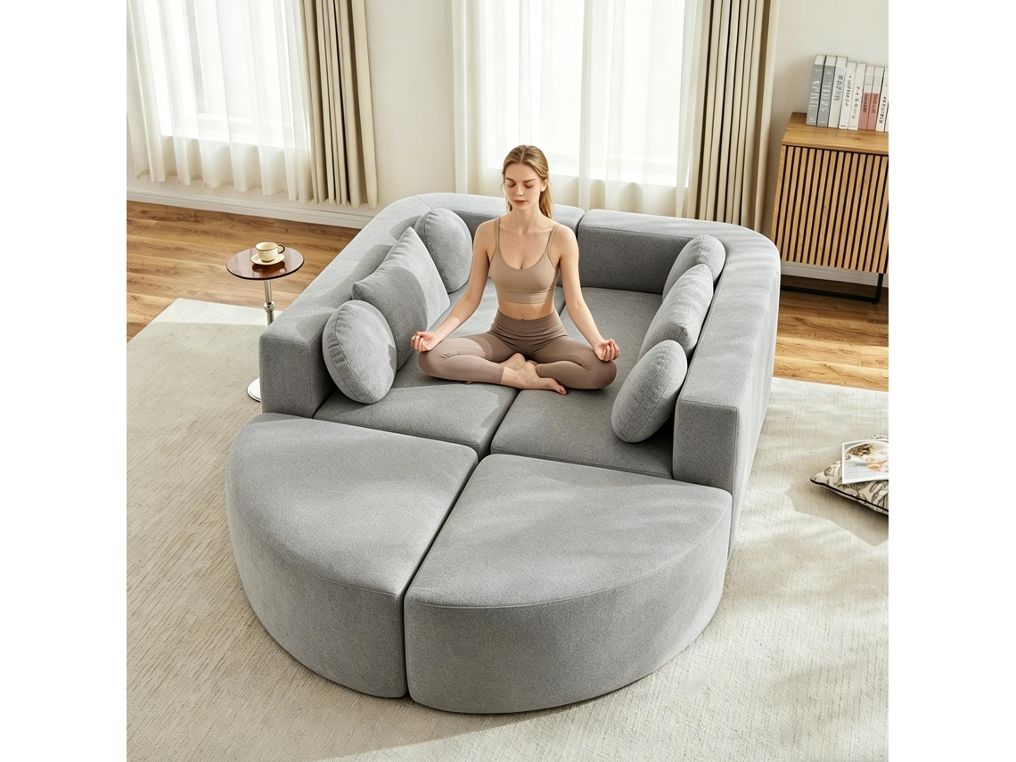 Sofá-cama Modular Cloud Cinza Em Chenille Sem Montagem 292 Cm Com Função Dormir