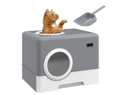 Caixa de Areia para Gato, Coberta, com Pá, Bandeja Removível, Entrada e Saída Superior 52x41x38,5 Cm Cinza S/MARCA