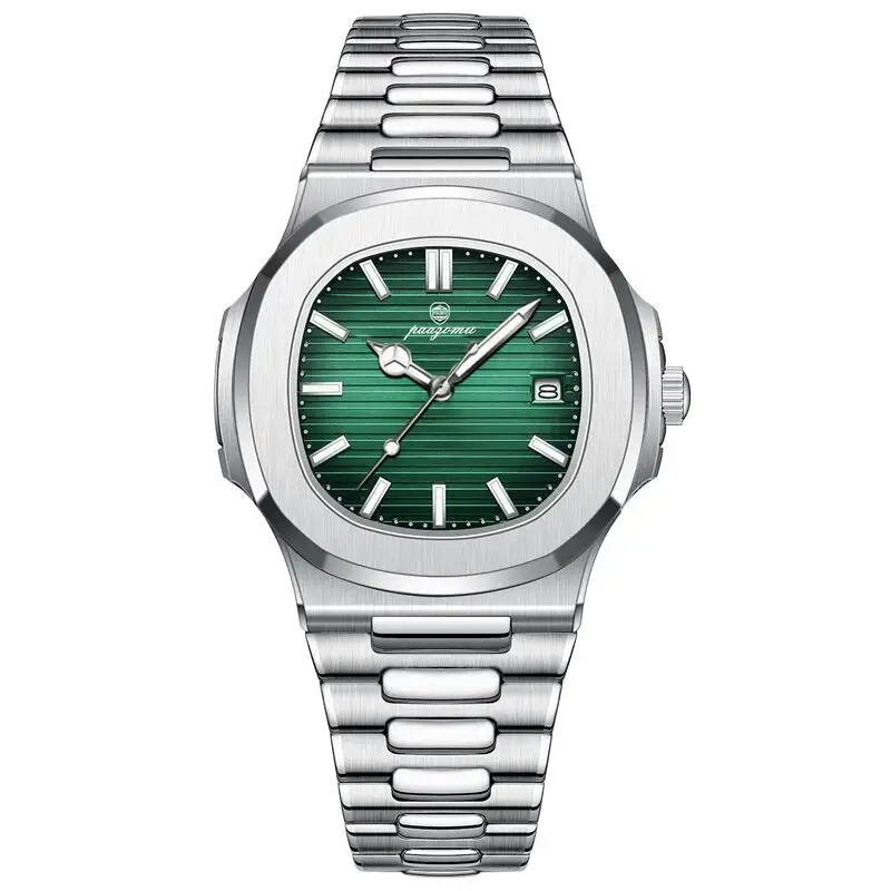 Relógio Cronógrafo De Luxo (verde Prateado), Aço Inoxidável, Resistente À Água, Luminoso.