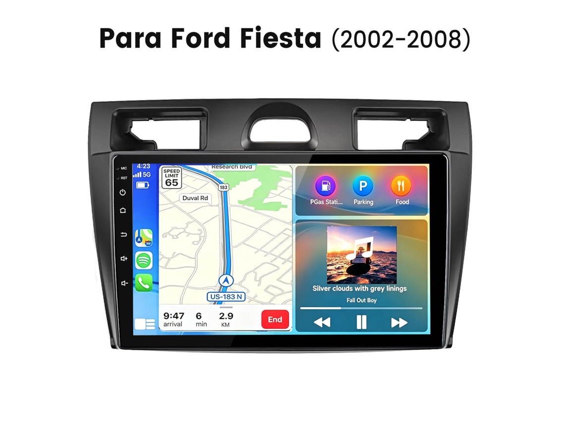 Rádio Carro 9 Polegadas Hexinex Para Ford Fiesta (2002-2008) Ecrã Touch Carplay Android Auto Sistema Linux Estável
