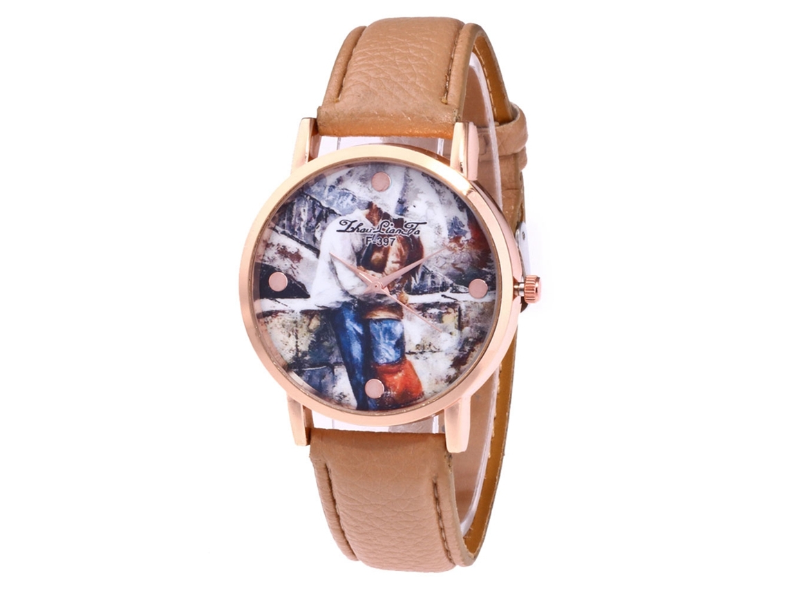 Relógio de pulso Zhoulianfa Fashion F-397a bege com mecanismo de quartzo, ideal para mulheres, homens e estudantes.