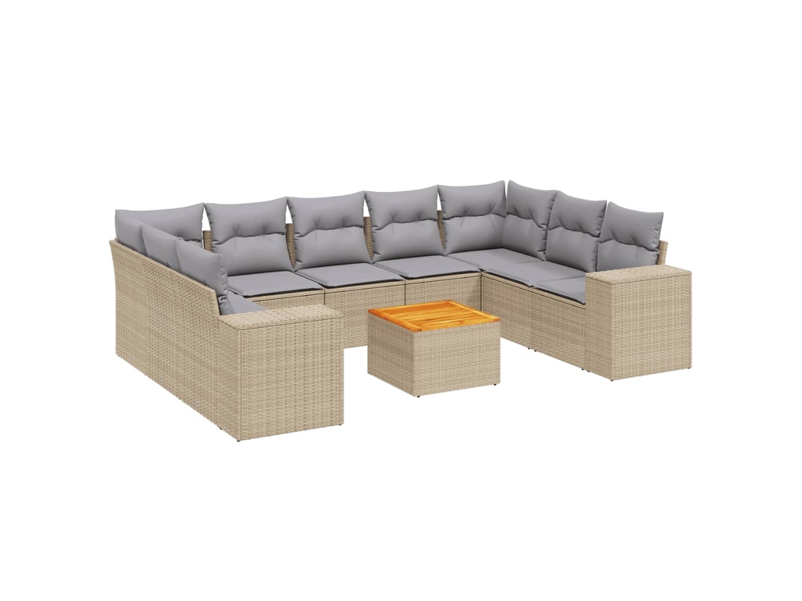 Conjunto de 10 sofás para jardim com almofadões Vime Pe Bege MAISON EXCLUSIVE