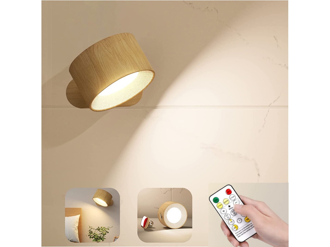 Candeeiro De Parede Led Recarregável Via Usb – Luz De Leitura De Cabeceira Com Controlo Por Toque – Acabamento Em Efeito Madeira