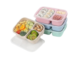 4 Pack Caixa de Almoço Bento, Recipientes de Preparação de Comidas com 3 Compartimentos, Reutilizáveis para Crianças e Adultos como Se Muestra