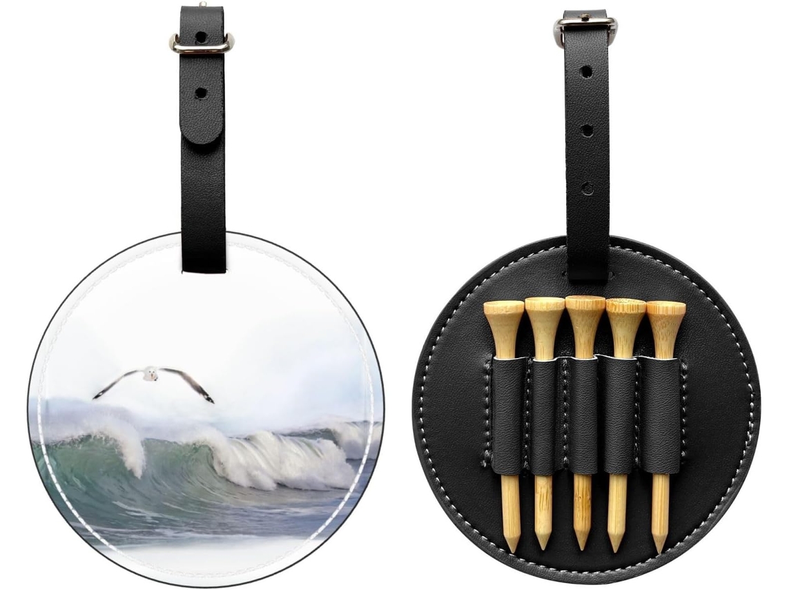 Bolsa para Tees de Golfe com Estampa de Gaivotas e Ondas, Preta | S/MARCA