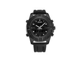 Relógio masculino Megir Fashion, em metal, à prova d'água, com duplo fuso horário e pulseira macia, preto.