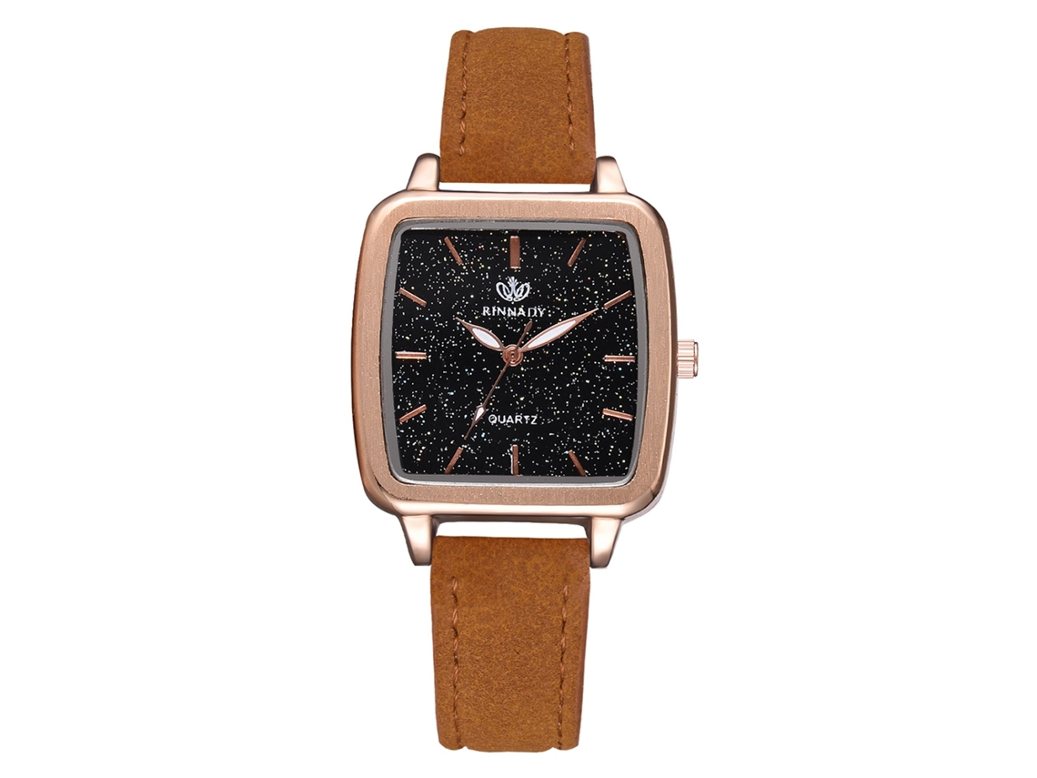 Relógio de Pulso Feminino Quadrado com Pulseira de Couro Pu Estilo Moderno Café