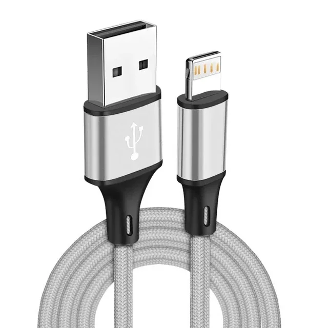 Cabo Usb Para Dados E Carregamento (prateado, 2 M), Cabo De Carregamento Rápido, Cabo Trançado Em Nylon.