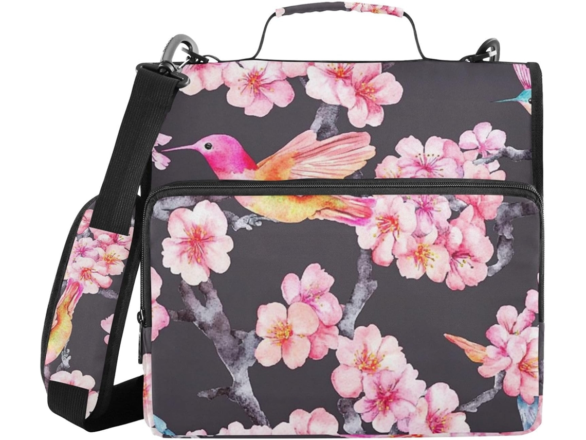 Massa escolar com estampa floral e bege, 3,8 cm de comprimento, 3 anéis, para facilitar o transporte e a data de entrega.