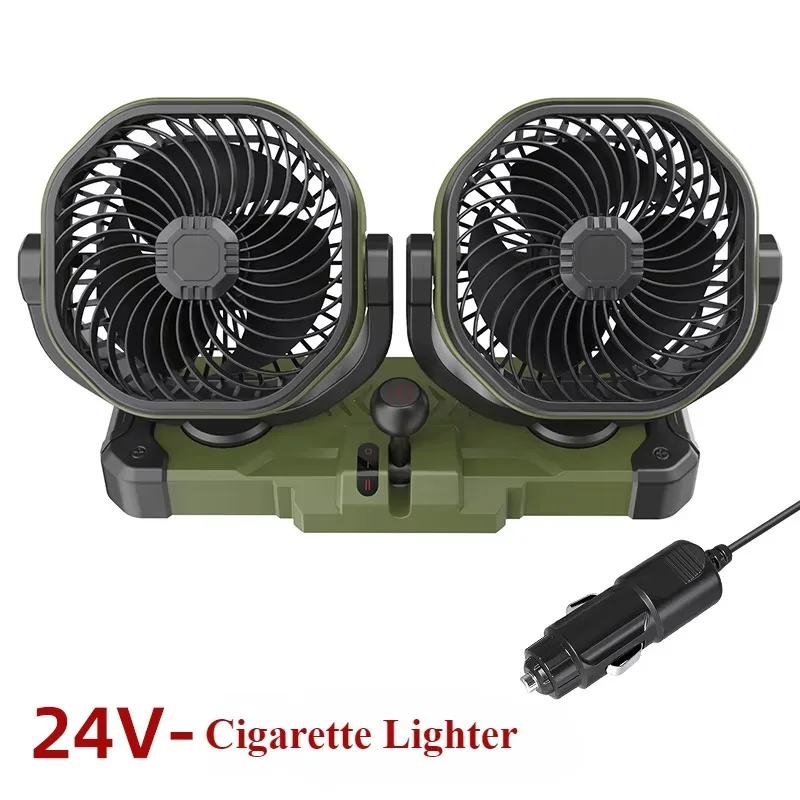 Ventilador de Carro com Duas Cabeças, 2 Velocidades, Fluxo de Ar Potente, Rotação de 360° MDUG (verde)