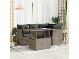 Vidaxl 5 Pcs Conjunto Sofás De Jardim C/ Almofadões Vime Pe Cinzento