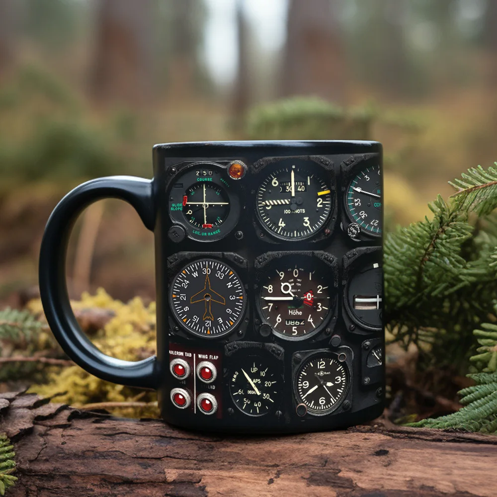 Caneca de Cerâmica Preta com Design de Painel de Avião, Caneca 3d para Chá com Leite, Caneca Criativa para o Café da Manhã MDUG (estilo 4, 330ml)