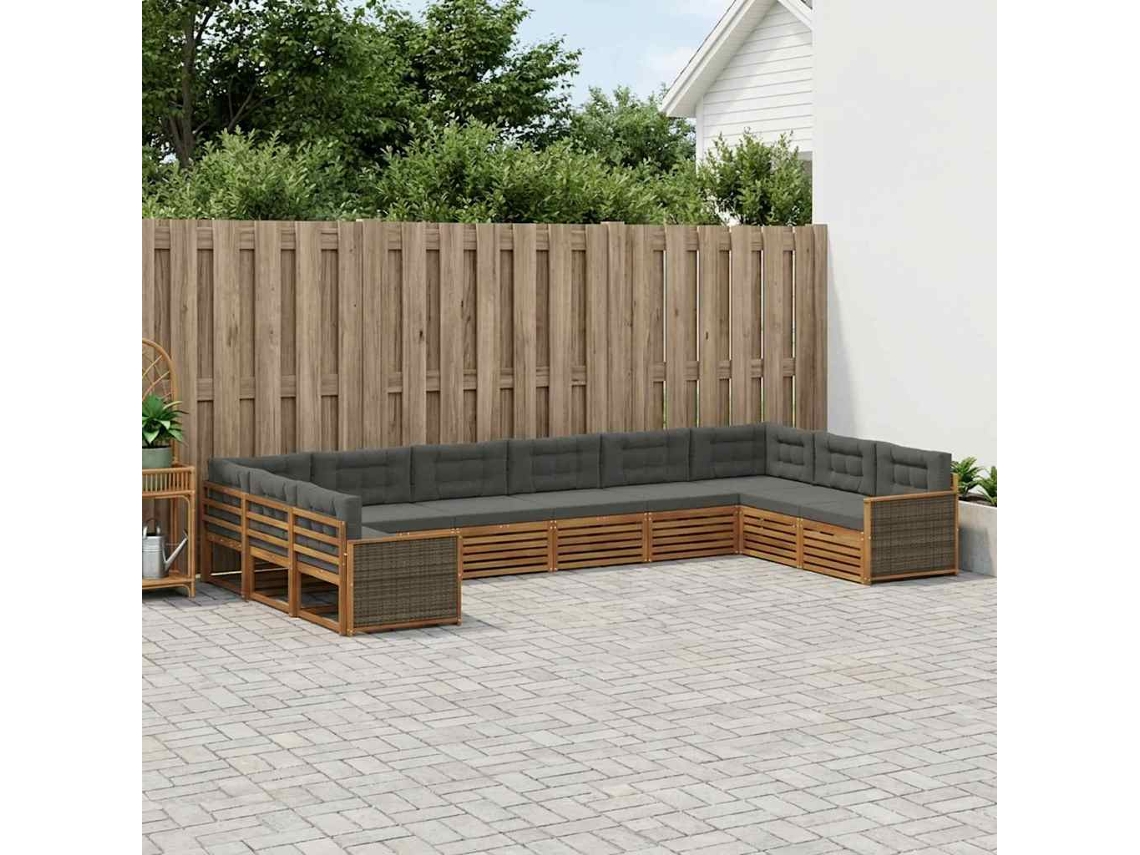 Vidaxl Conjuntos De Sofás Com Almofada 10 Pcs Madeira Sólida De Acácia
