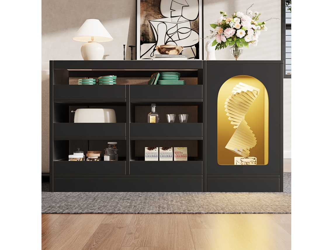 Armário De Gavetas Preto Moderno Com Luz Led Para Quarto Sala De Jantar 6 Gavetas E Porta De Vidro Ideal Para Decoração Mega Echo Trade Shop