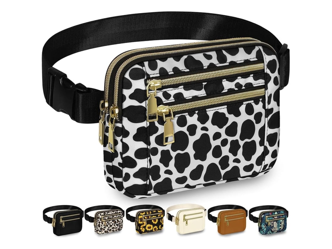 Bolsas Cintura Feminina Fashion, Bolsa Transversal Impermeável Para Academia, Corrida E Viagens Padrão De Vaca