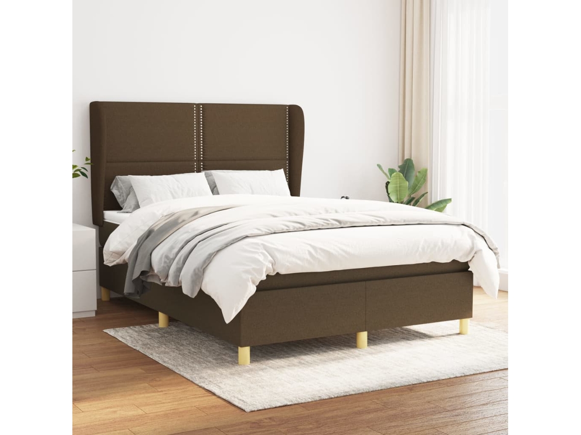 Vidaxl Cama Com Molas/colchão 140x190 Cm Tecido Castanho-escuro