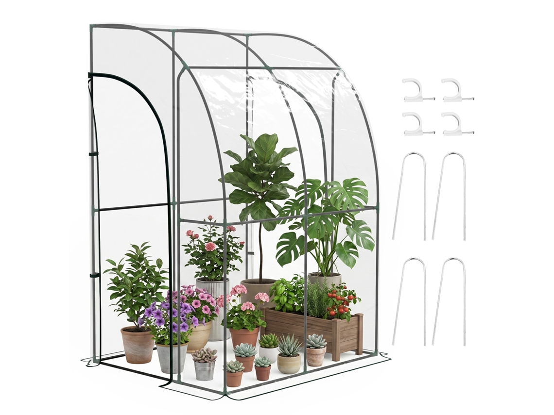 Estufa De Jardim Adossada Com 2 Portas Com Zíper Em Aço E Pvc Transparente
