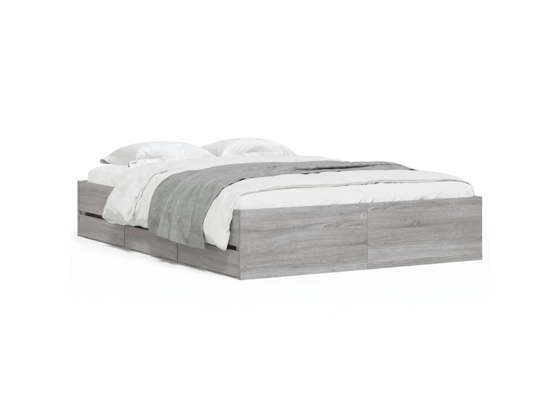 Estrutura de Cama com Gavetas Derivados de Madeira Cinza Sonoma MAISON EXCLUSIVE