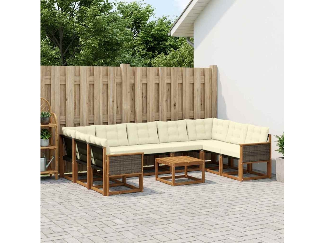 Vidaxl Conjunto De Sofás Para Exterior 10 Unid. Natural E Creme