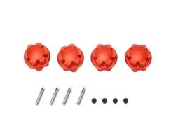 Conjunto de 4 adaptadores de cubo hexagonal de alumínio de 17 mm para rodas de carros RC Traxxas, na cor vermelha.