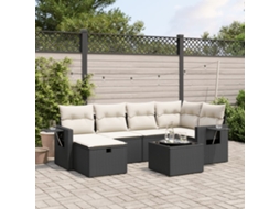 Vidaxl 7 Pcs Conjunto De Sofás P/ Jardim C/ Almofadões Vime Pe Preto