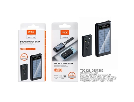 Jc Td2128 Black / Power Bank 12.000Mah Con Entrada Solar