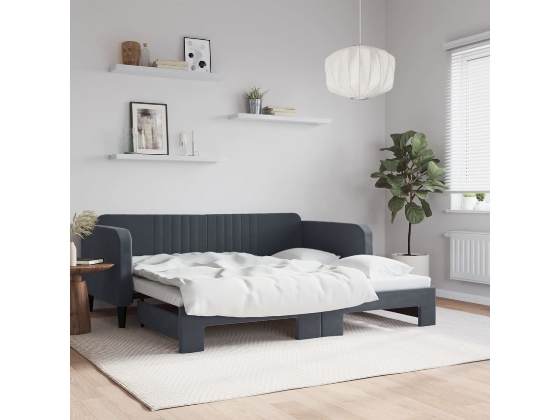 Vidaxl Sofá-cama Com Gavetão 90x190 Cm Veludo Cinzento-escuro