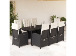 9 Pcs Conjunto De Jantar P/ Jardim C/ Almofadões Vime Pe Preto Dkd Home Decor