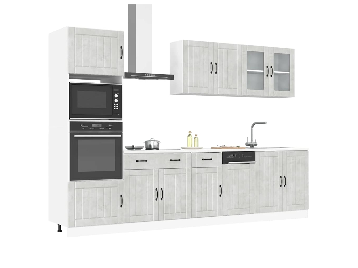 Vidaxl 7 Peças Armário De Cozinha Conjunto Lucca Cinzento Cimento