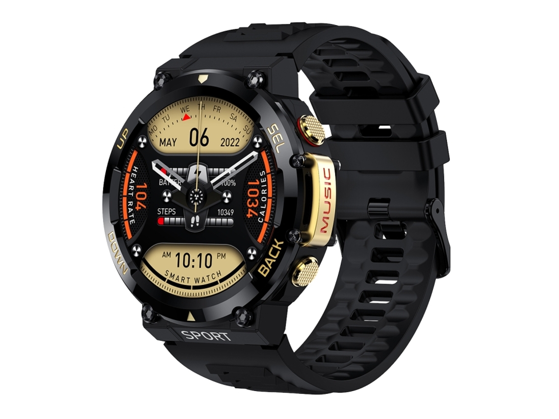 (Dourado) Smartwatch com tela redonda TFT de 1,39 polegadas revestida em tecido e suporte para chamadas Bluetooth.