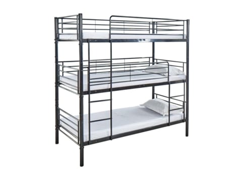 Beliche Triplo 90Cm Metal Preto 3 Colchões 90X190Cm SALDOSYSTOCKS