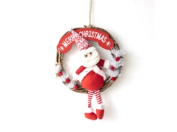 Decoração de Natal Círculo de Rattan com Boneca de Tecido Acessórios de Decoração de Natal Feitos À Mão para Pendurar na Parede Aghh23-1
