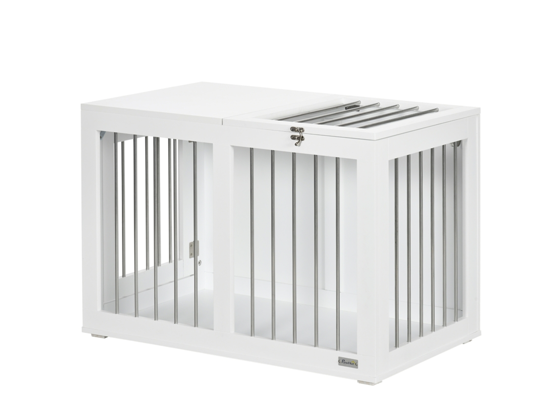 Gaiola para Cães com 2 Portas (trancável, Grade de Aço, Branco+prata, 80x50x56,5 Cm)