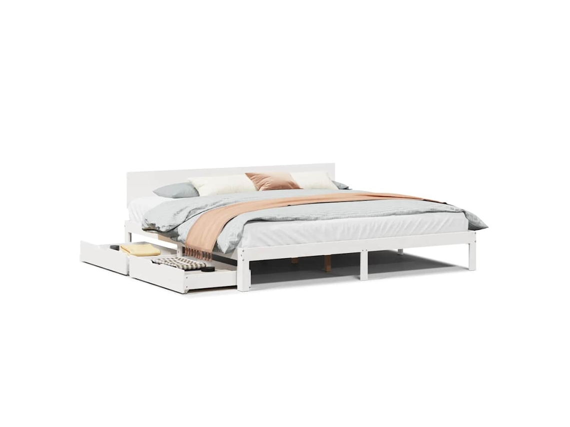 Bed Frame, Bed Frames Vidaxl Branco Madeira De Pinho (200 X 200 Cm)
