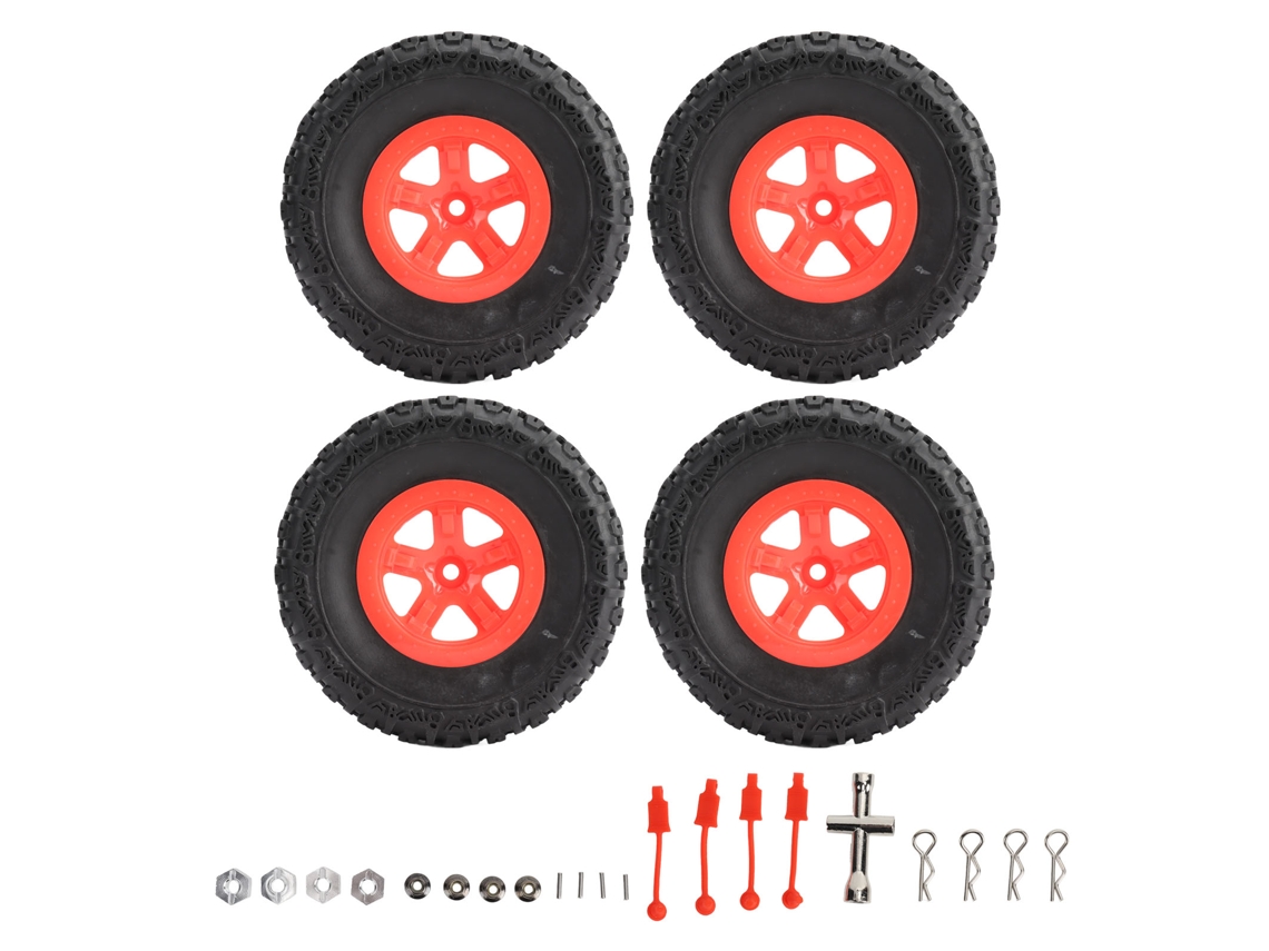 4 Pneus De Rc E Rodas Para Caminhão Curto De Rc Pneus Para Traxxas Slash 1/10 Carro Rc Vermelho