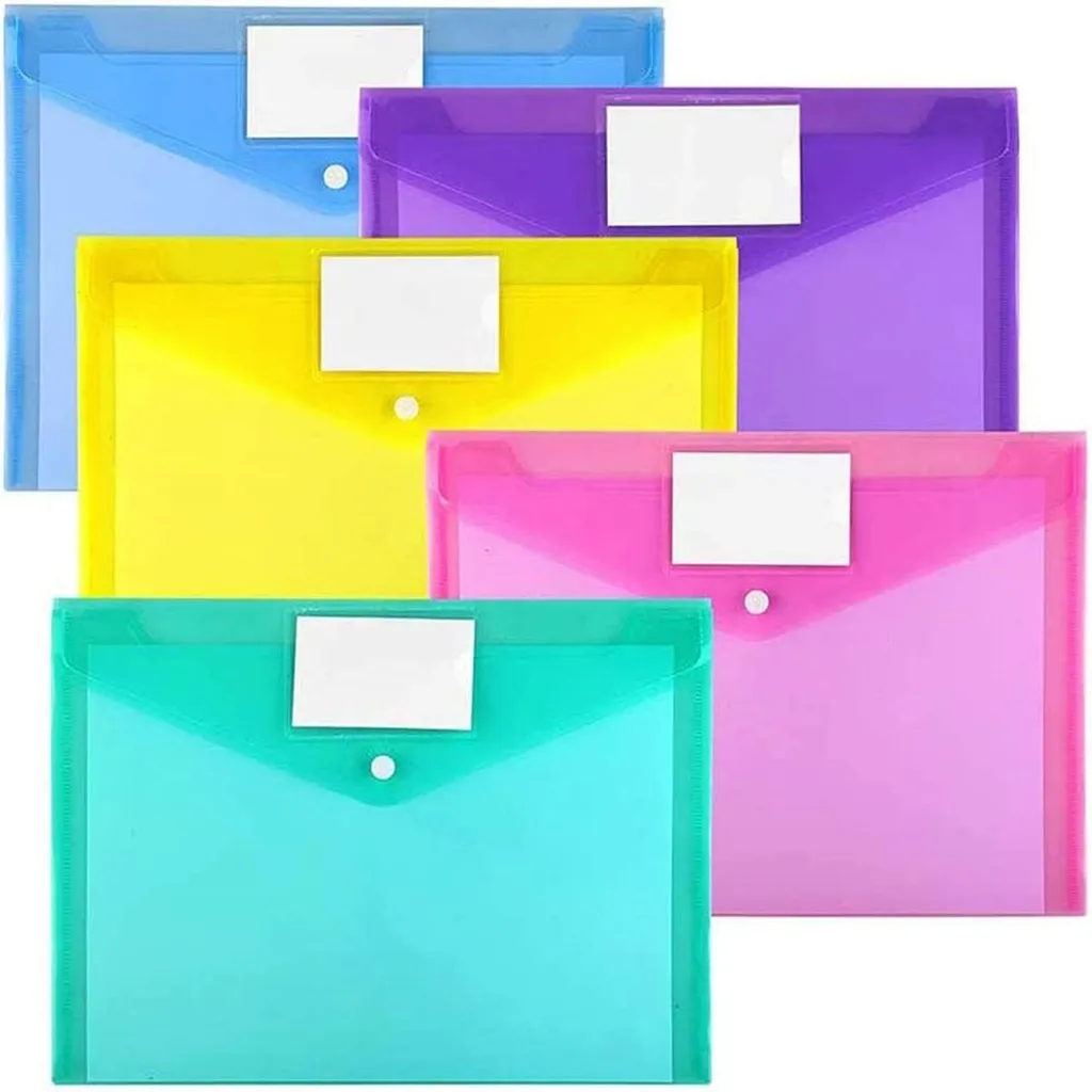 Bolsos para Documentos A4, Transparentes e Coloridos, com Fecho de Pressão BRILVIBERA