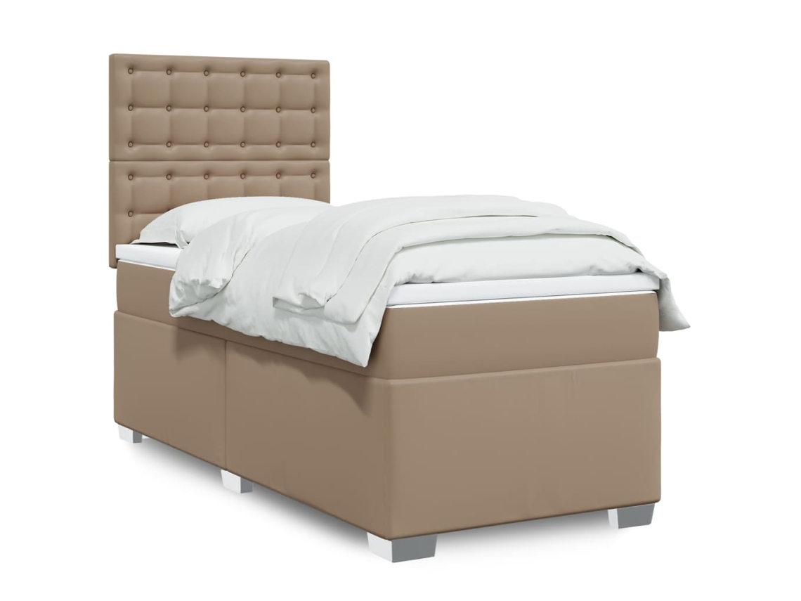 Vidaxl Cama Com Molas/colchão 90x190 Cm Couro Artificial Cappuccino