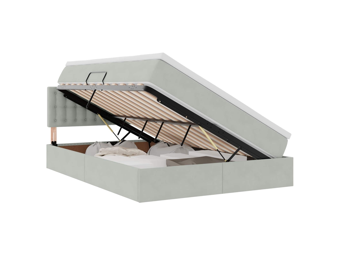 Cama com Arrumação e Led Cinzento Claro Veludo MAISON EXCLUSIVE (140x200 cm)