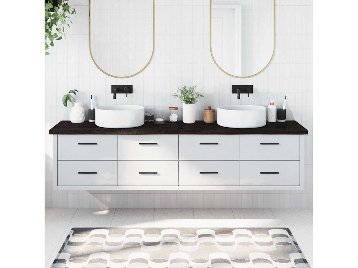 Vidaxl Bancada P/ Wc 220x50x(2-4)cm Madeira Tratada Maciça Castanho