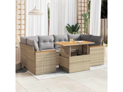 Vidaxl 6 Pcs Conjunto Sofás Jardim Com Almofadões Vime Pe/acácia Bege