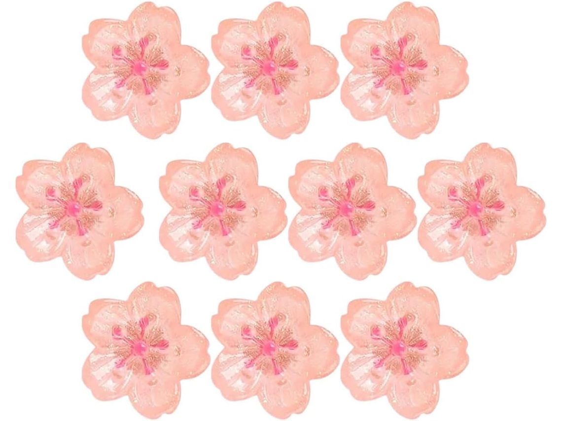 Tachinhas Decorativas Para Fixar Recados, Conjunto De 10 Tachinhas Em Formato Flor Cerejeira, Em Resina E Metal, Rosa