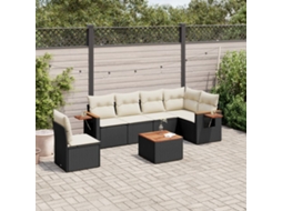 Vidaxl 7 Pcs Conjunto De Sofás P/ Jardim C/ Almofadões Vime Pe Preto