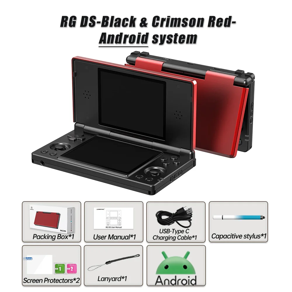 Sem Cartão de Jogopreto Vermelhorg Ds Consola de Jogos Retro 4 Polegadas Ips Flip Game Player Rgds MDUG