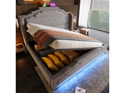 Cama 140x200 Com Armário Hidráulico, Led E Usb-c Cinza