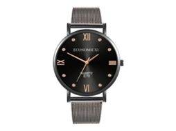 Relógio de Quartzo Casual Simples Estilo Moderno Pulseira de Malha Preto+preto