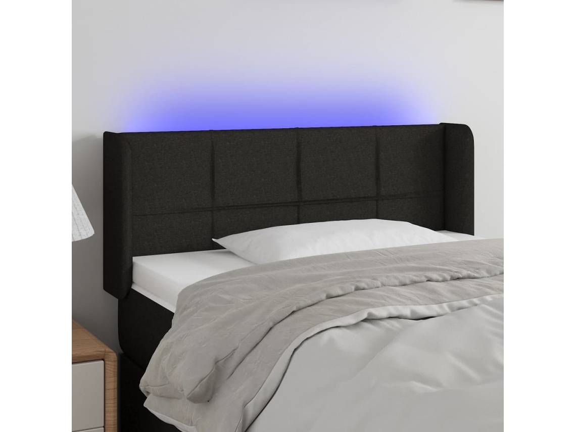 Vidaxl Cabeceira De Cama C/ Luzes Led Tecido 83x16x78/88 Cm Preto