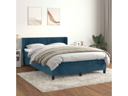 Vidaxl Cama Com Molas/colchão 140x200 Cm Veludo Azul-escuro